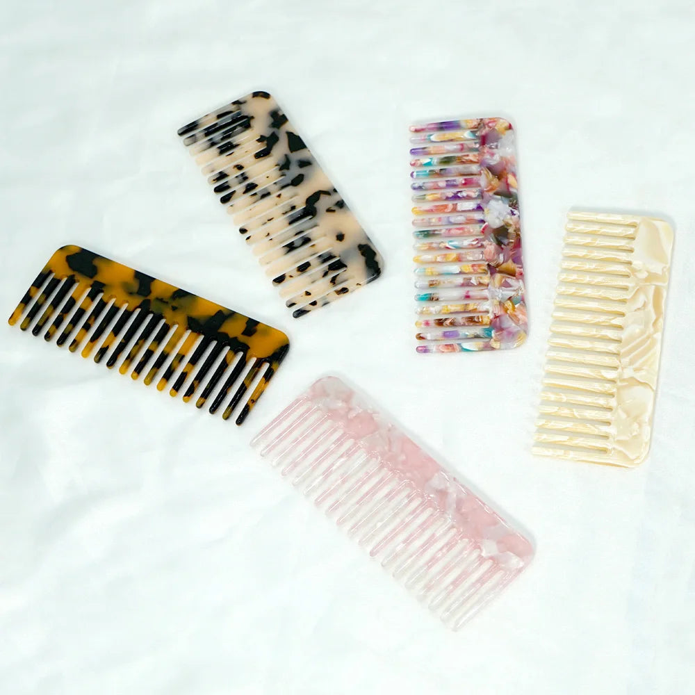 Acetate Hair Comb Set - Wide Tooth Detangling Comb, Anti-static, Tortoise & Colorful Pattern, for Curly/Thick Hair, Daily & Trav Oasis Select