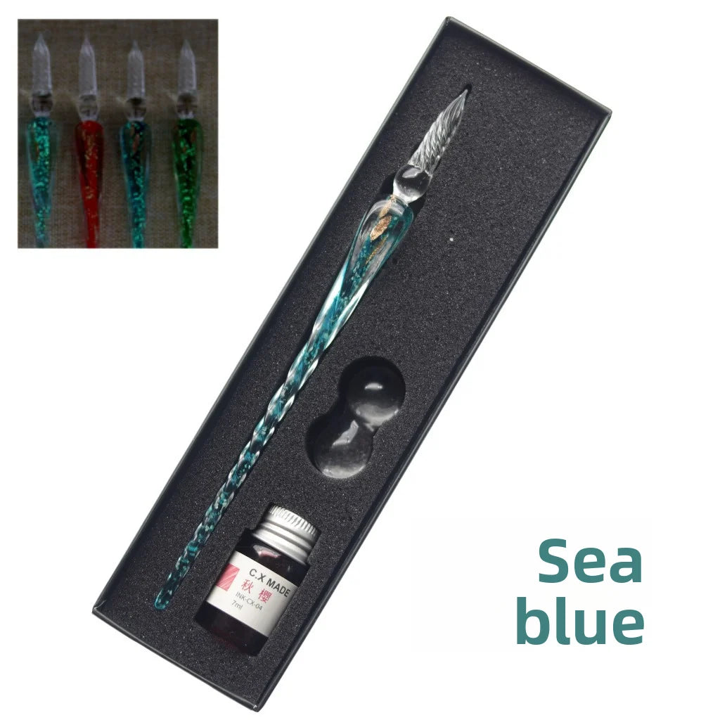 Crystal Glass Pen Dip Pen Set Gradient Color Retro Dip Pen Glass Pen Gift Box Oasis Select 4