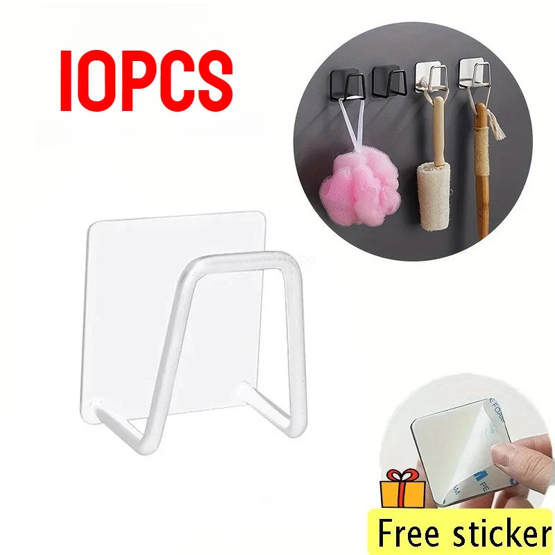 Kitchen Stainless Steel Sink Shelf Sponges Holders Adhesive Drain Drying Rack Wall Hooks Accessories Storage Organizer Oasis Select 10PCS-white