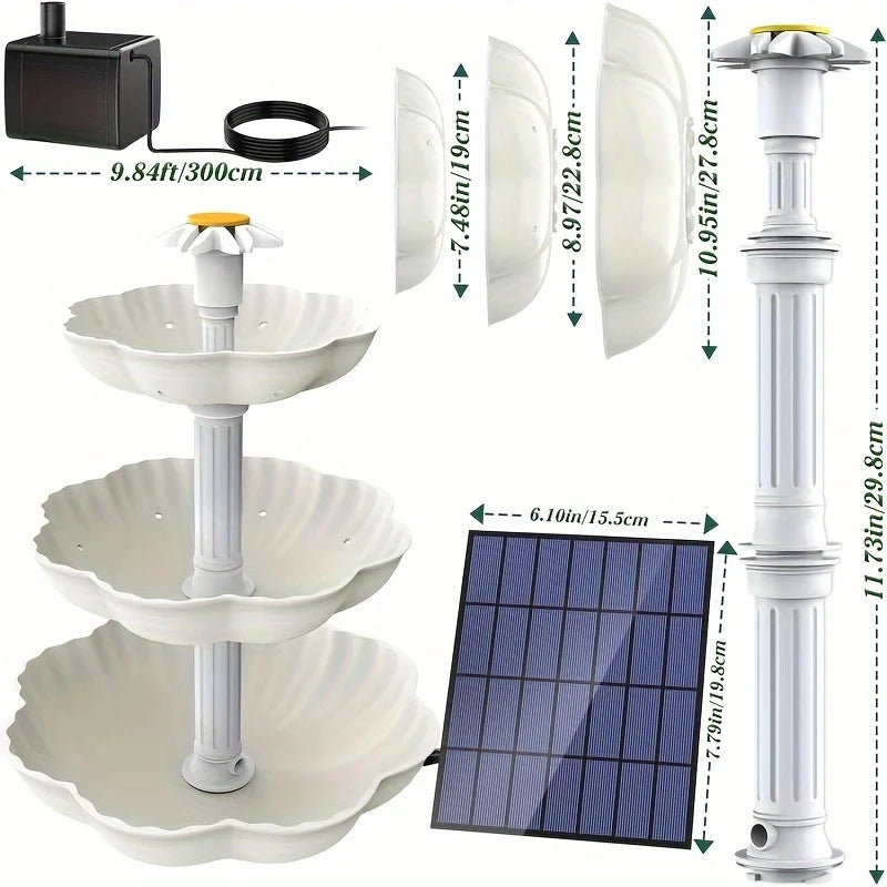 3.5W Off-white 3-layer Flowing Water Solar Bird Bath Fountain, Detachable Decorative Fountain, DIY Water Functionbird Feeder Oasis Select