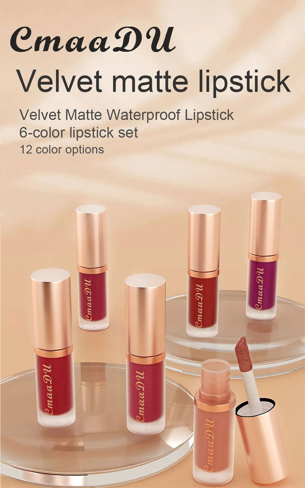 1 Pcs Velvet Matte Lipstick Lip Gloss-Long-Lasting Waterproof Non-Stick Holiday Stage Makeup Beautifully Packaged Easy Coloring Oasis Select