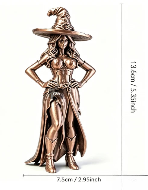 Fantasy Mini Witch Figurine 3D Printed Witch Statue Magical Ornament Halloween Tabletop Decor Witchcraft Home Desktop Decor Gift Oasis Select Witch Bronze