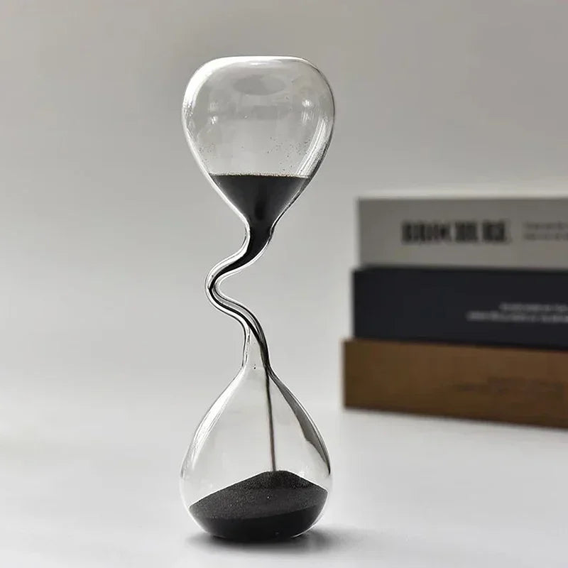 Curve Design Black Hourglass Modern Style Home Decor Accessories Glass Craft Simple Interior Table Ornament Aesthetic Sand Clock Oasis Select