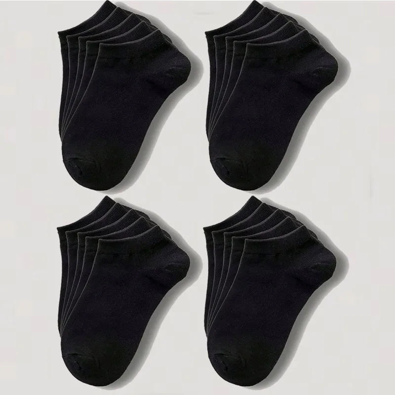 1-20pairs Wholesale Unisex Socks, Breathable Sports Socks, Solid Color Boat Socks, Comfortable Cotton Ankle Socks, White Oasis Select 20pairs black