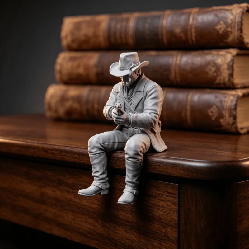 Sitting Western Cowboy Figurine 3D Printed Leisure Desk Edge Cowboy Statue Wild West Table Decor for Bookshelf Office Desk Gifts Oasis Select