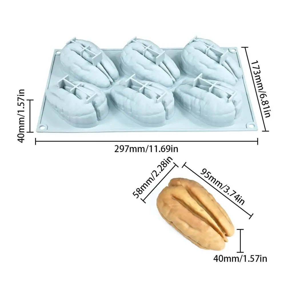 6 Cavity Nut Shaped Silicone Mold 3D Simulation Almond Pistachio Pecan Coffee Bean Mould Baking Tool for DIY Mousse Cake Pudding Oasis Select Pecan