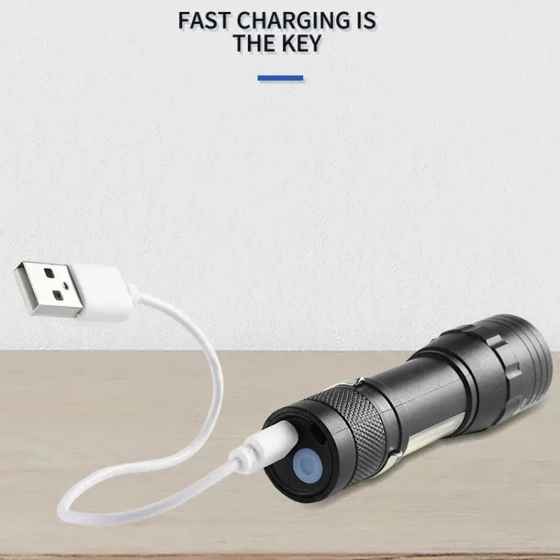 USB Rechargeable Mini Flashlight | COB+XPE Zoomable 3-Mode Torch
