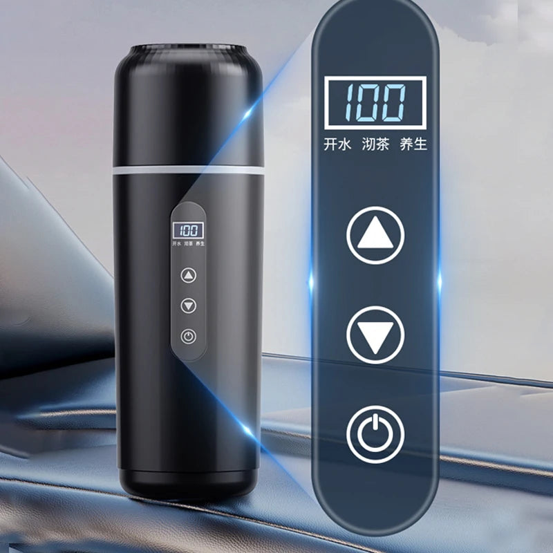 Temperature Display Kettle 500ml Car Heating Cup 12V 24V Electric Three Modes Stainless Steel Travel Heating Thermal Mug Oasis Select