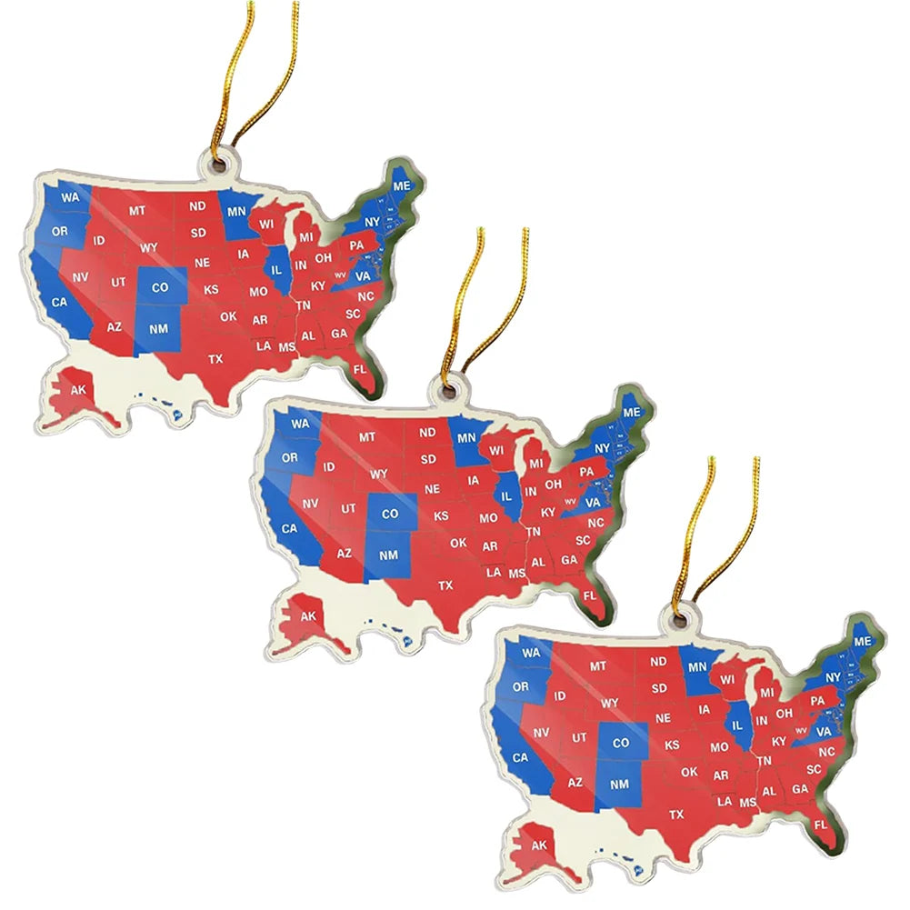 3-Pack 2024 US Election Map Acrylic Christmas Ornaments Christmas Ornament Set Oasis Select 3 PCS A france