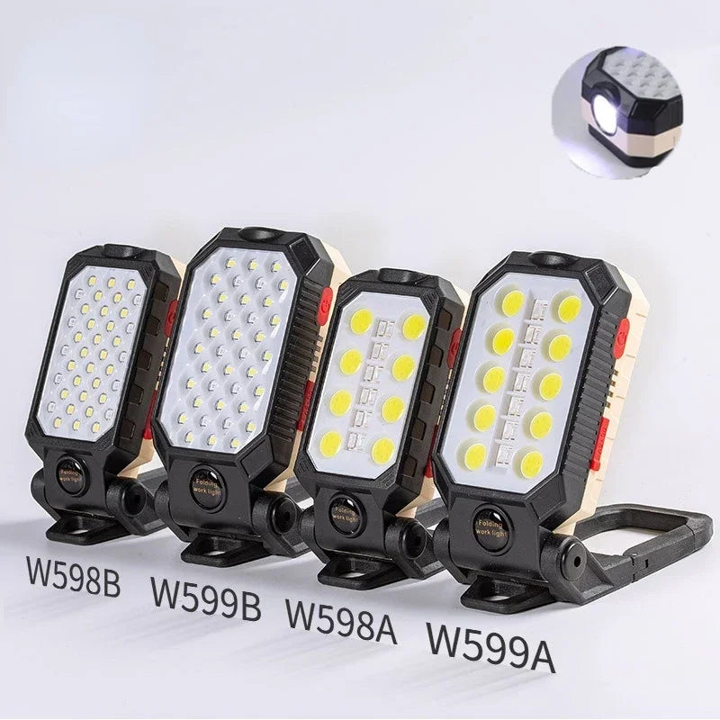 Multi-function Flashlight Floodlight Built-in Battery Magnetic Work Light Suction Power Display Car Repair Emergency Lamps Oasis Select
