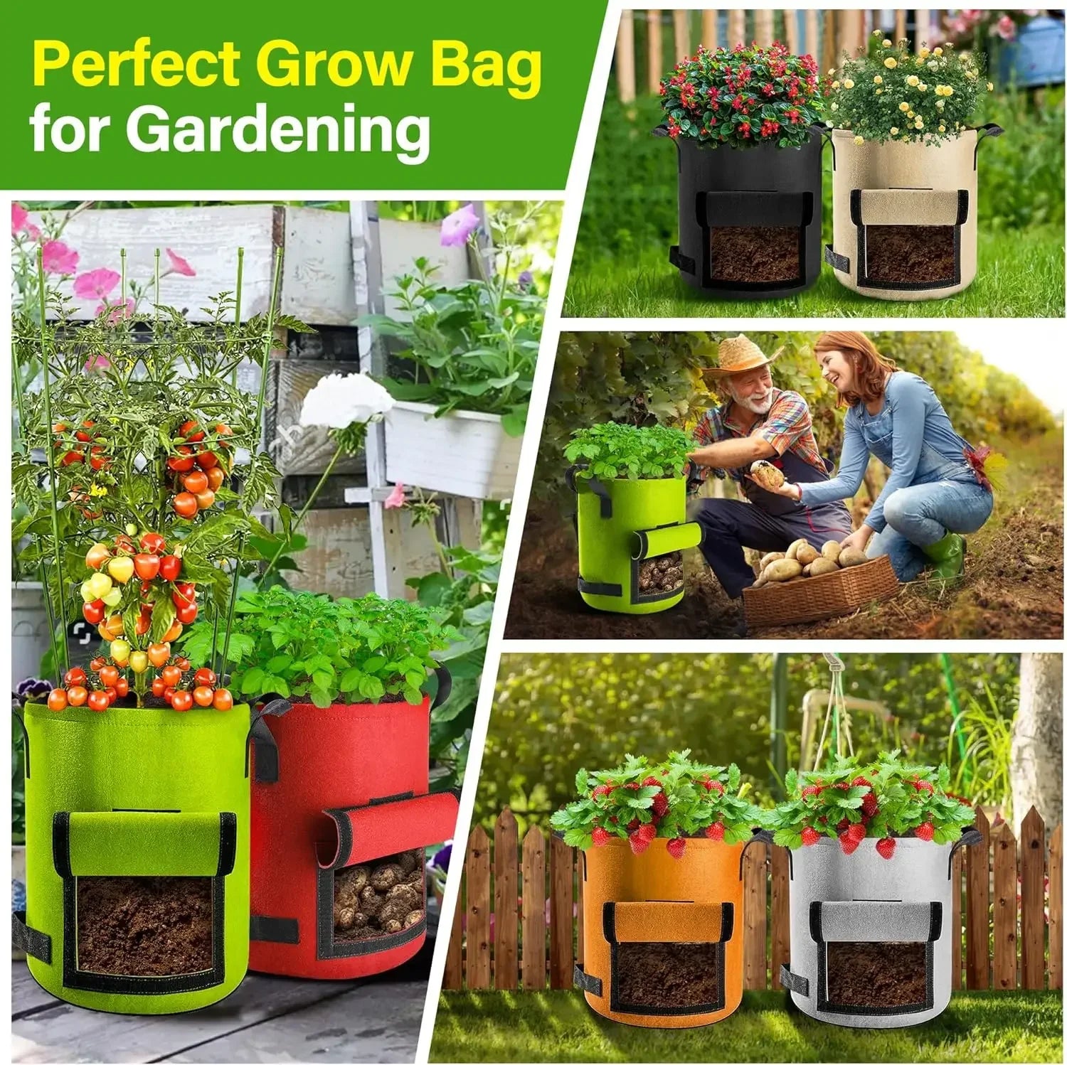 Felt Plant Grow Bags 5 & 10 Gallon | Nonwoven Fabric Pots