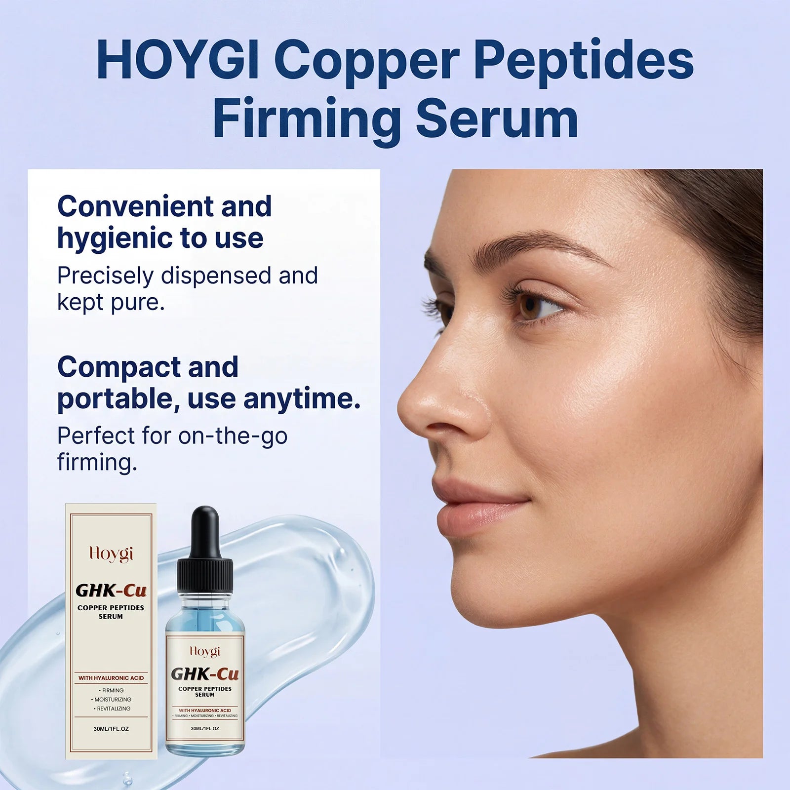 Copper Peptide Serum GHK-Cu Hyaluronic Acid Supports Firm Skin Hydrating Brightening Face Essence Daily Skincare 30/60/120ml Oasis Select