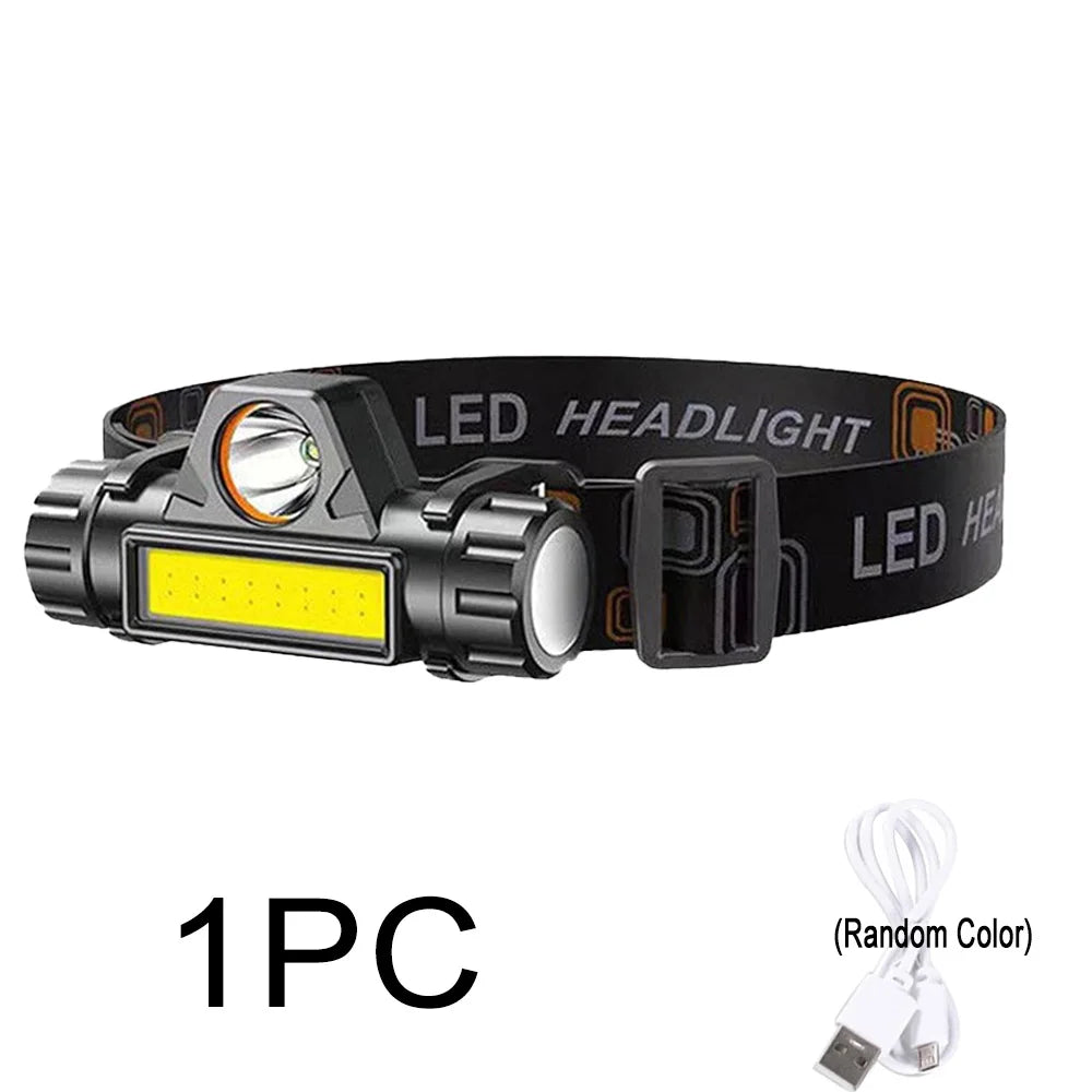 Ultra-bright LED Rechargeable Front Headlights Adjustable 90° Work Light Zoom Waterproof Head Torch for Outdoor Camping Fishing Oasis Select Style A