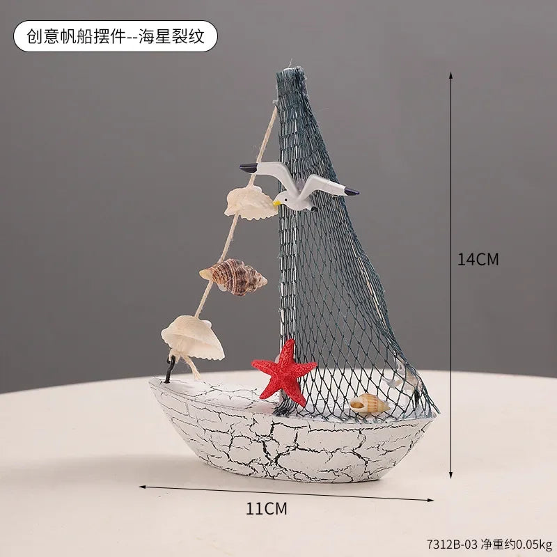 Wooden Sailboat Ornaments,shell,boat Rudder,anchor,lighthouse,seabird Decoration Boat,Home Room Children's Room Decoration Gift Oasis Select style-03-B