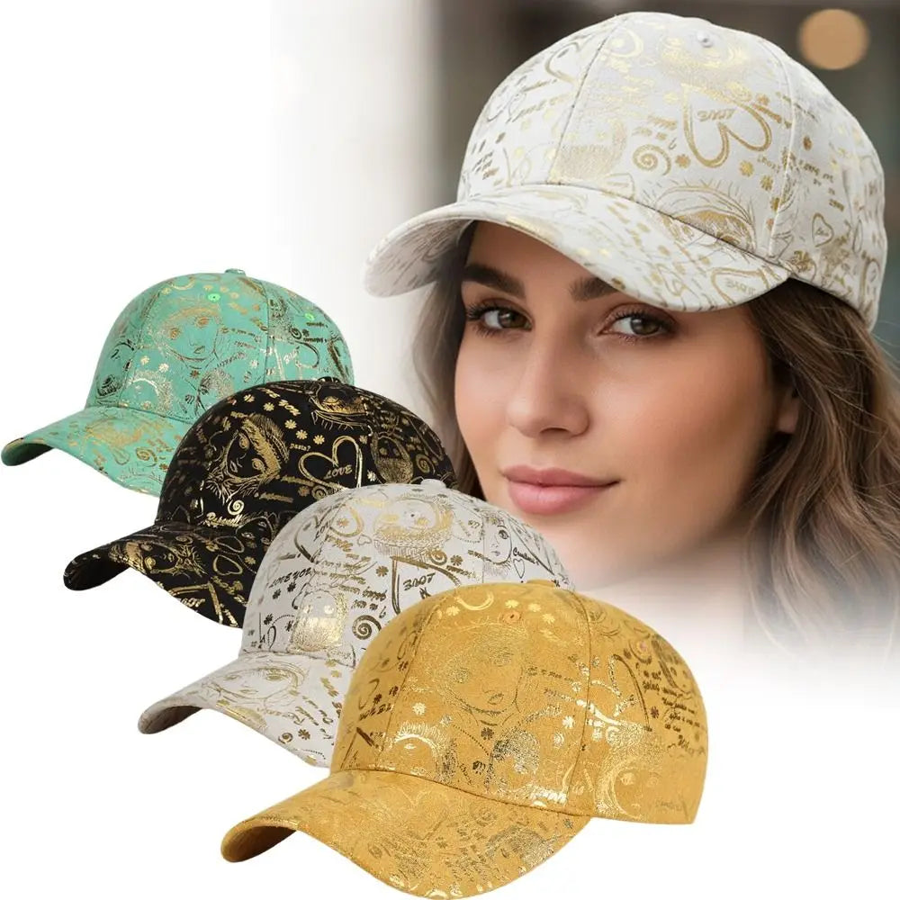 Golden Sketch Print Graffiti Baseball Cap Cotton Curved Brim Baseball Hats Adjustable Hip Hop Visor Cap For Man Women Unisex Oasis Select