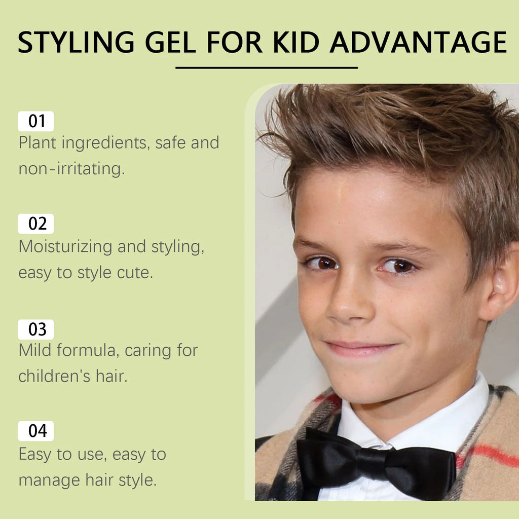 Styling Gel for Children Natural Hold No Flaking Easy Wash,Non-toxic Lightweight Non Sticky Boys Girls Daily Party Hairstyles Oasis Select