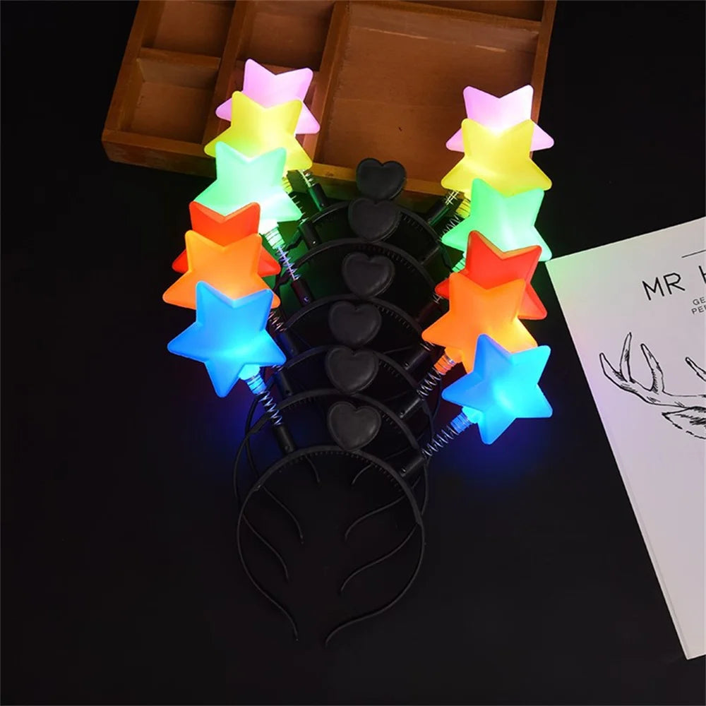 1pc LED Shinning Bouncing Star Shape Headband New Year Birthday Party Hair Band Glowing Headwear Flashing Hair Accessories Oasis Select