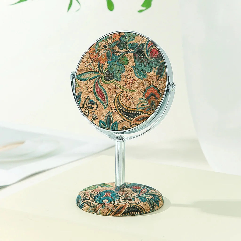 Retro Pattern Mirror Stable Round Metal Frame Mirror Foldable Cosmetic Mirror Decorative For Living Room Countertop Car Interior Oasis Select F