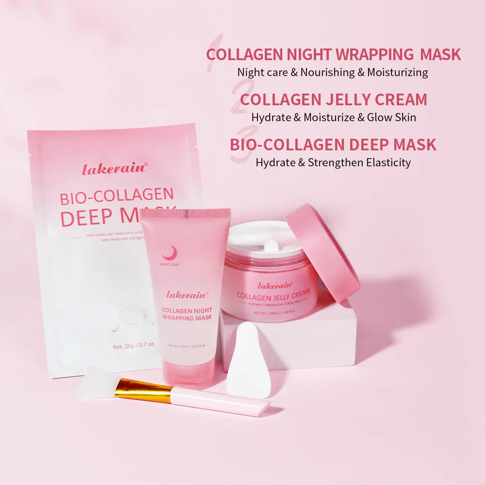 Collagen Face Skincare Set Deep Nourishment Radiant Skin Repair Rough Dry Skin Collagen Night Wrapping Mask & Jelly Cream Combo Oasis Select