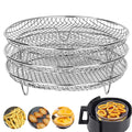 3-layers Air Fryer Rack Stainless Steel Stackable Grid Grilling Drying Steam For Air Fryer Basket Tray Air Fryer Accessories Oasis Select Light Grey