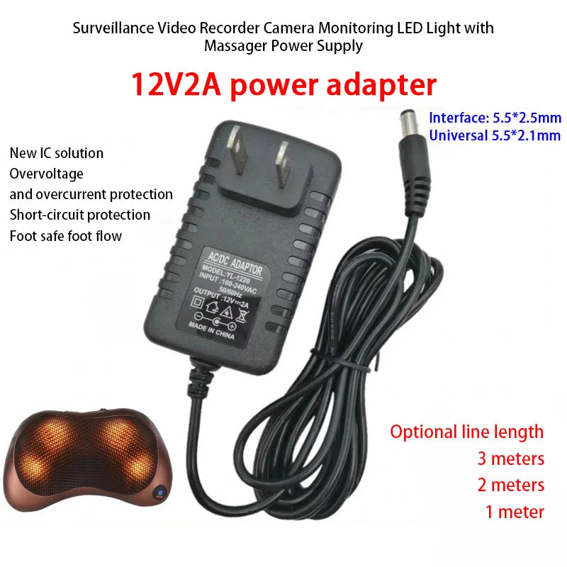 US 1pcs Power Adapter AC 100-240V Input DC 12V 2A Output Supply Charger Universal Adapter Converter Plug for Camera DVR Router Oasis Select