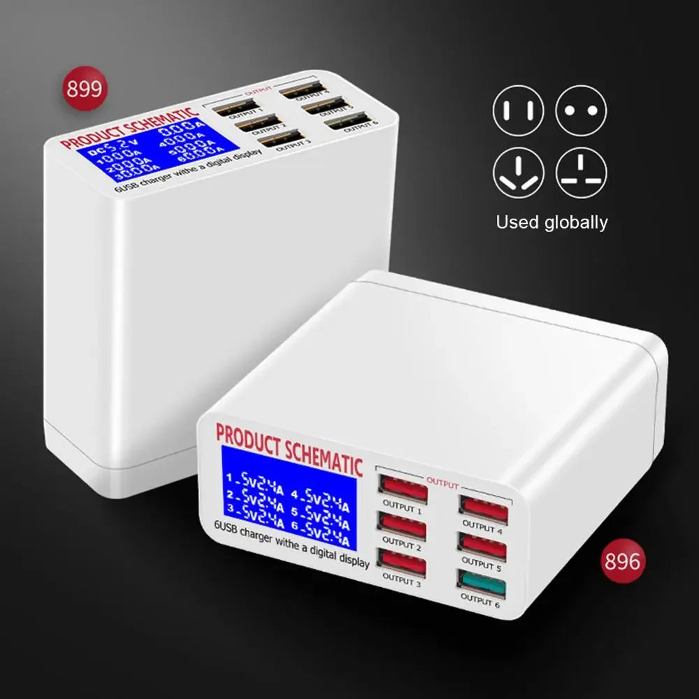 6-Port 40W QC3.0 USB Desktop Charger with LCD Display