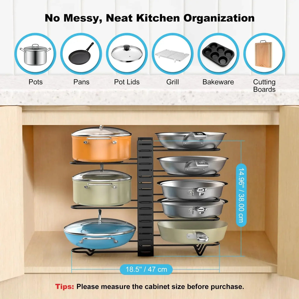 Pot Rack Organizer Under Cabinet,8 Tier Adjustable Pot Organizers Inside Cabinet,Pan Storage Organizer Rack for Storing Pots Pan Oasis Select