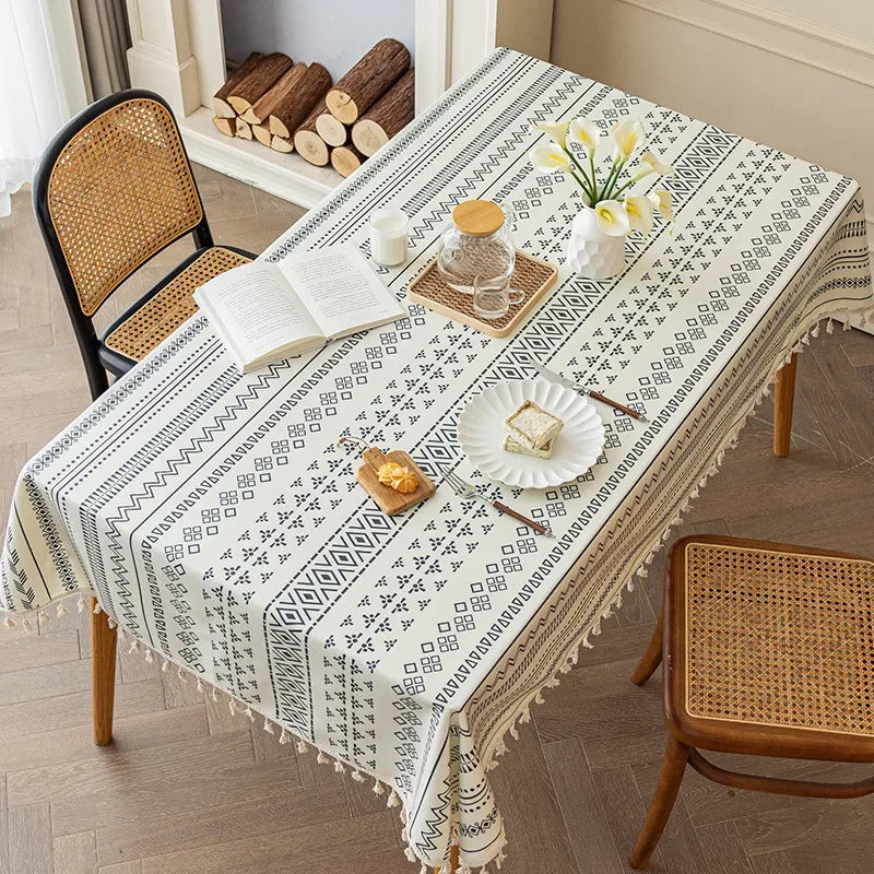 Bohemian Cotton Linen Do-in Tablecloth Rectangular Tassel Waterproof Greaseproof Table Cloth Oasis Select 90cm x 135cm A