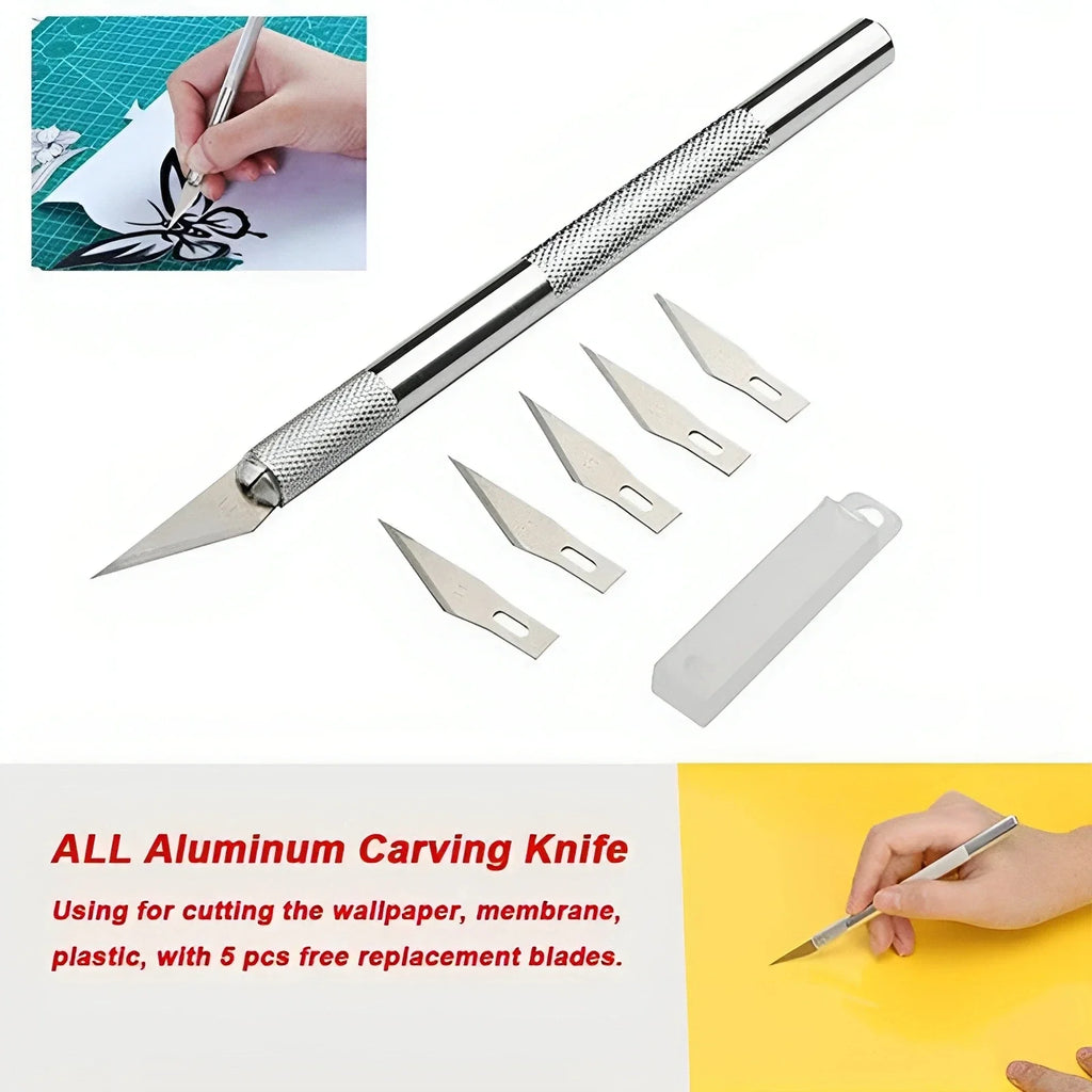 Non-Slip Metal Scalpel Knife Tools Kit Cutter Engraving Craft knives +5pcs Blades #11 for Mobile Phone PCB DIY Repair Hand Tools Oasis Select