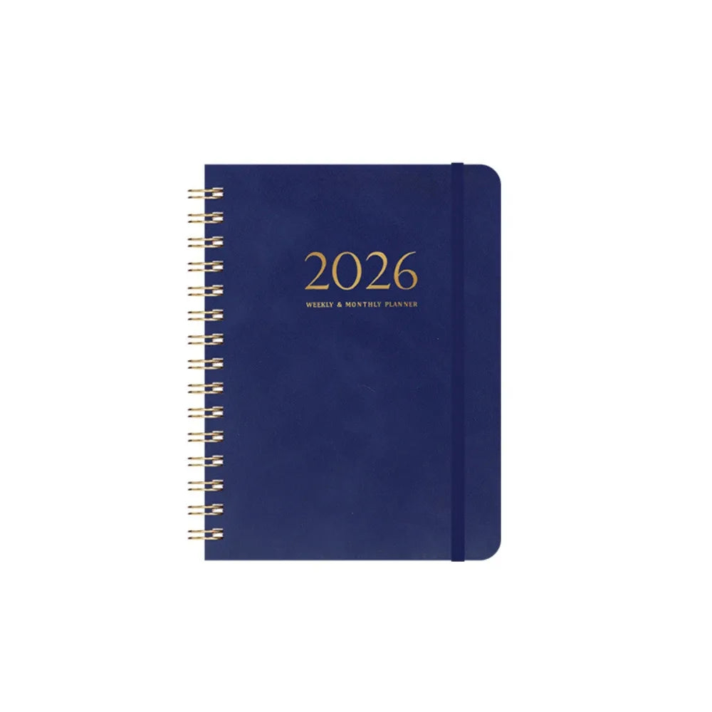 A5 2026 Weekly Monthly Planner PU Leather Cover Self-fill Coil Schedules Notebooks with Strap Calendar Daily Planner Notepad Oasis Select Dark Blue