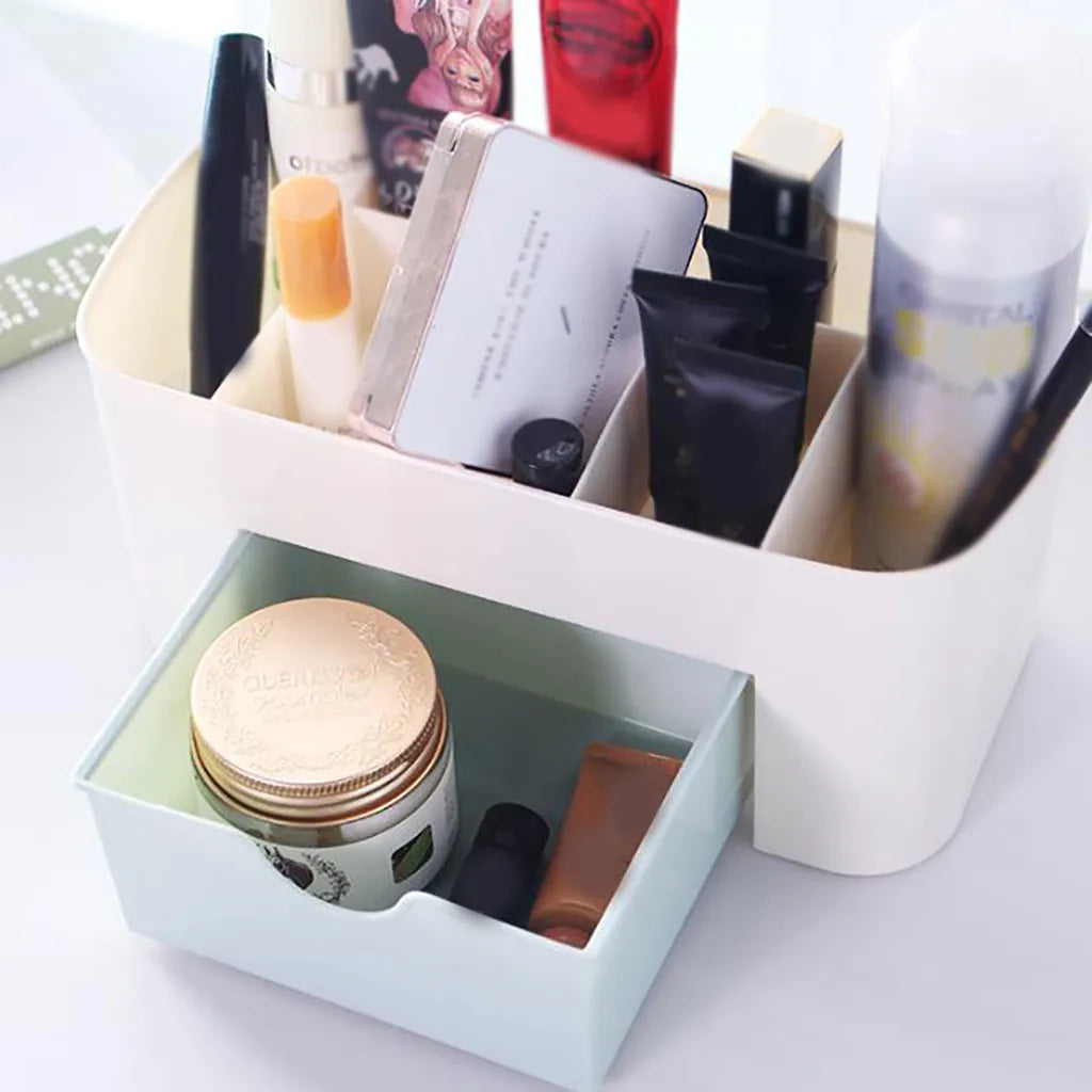 Double Layer Makeup Organizer with Drawers – Cosmetic & Jewelry Box Makeup Storage Organizer Oasis Select Blue M