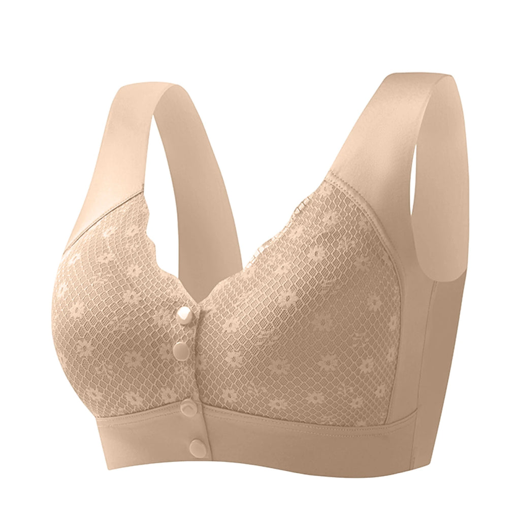 Mom's Lace Bra Wireless Front Closure Women's Underwear Brand Flagship Store Gathered No Steel Ring Comfortable Home Clothes Oasis Select Complexion 44