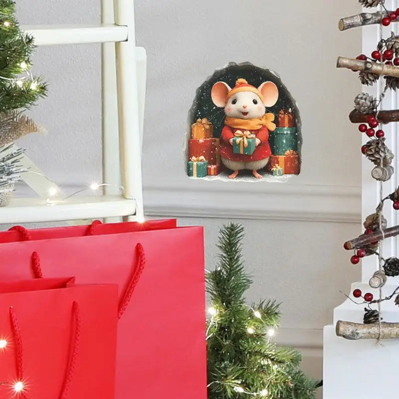 Christmas Mouse Hole Wall Stickers | Festive Home Decor