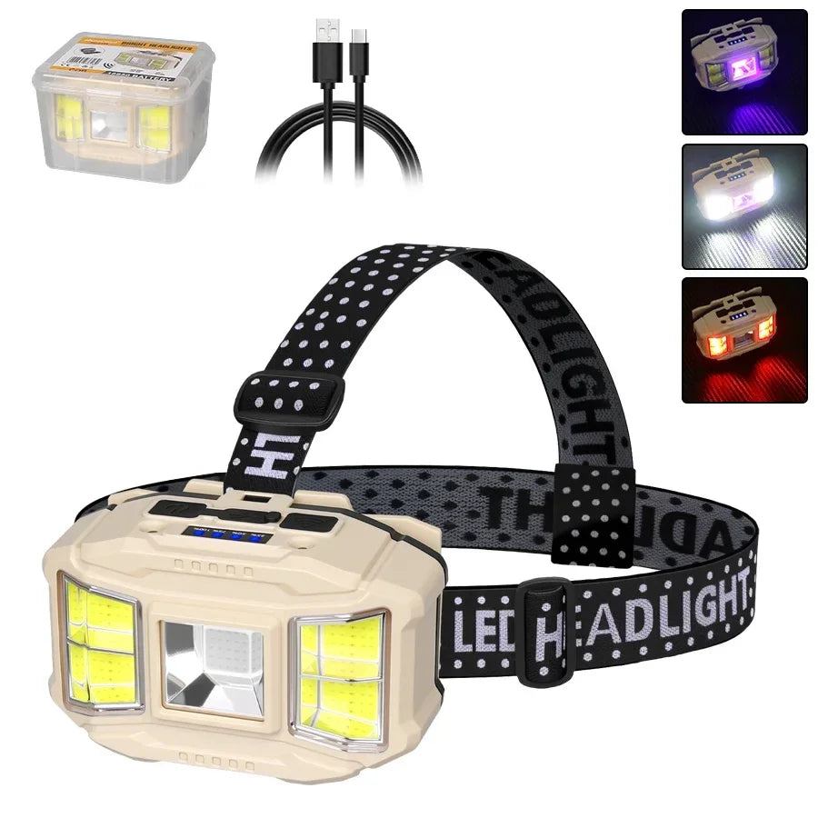 COB LED Induction Headlight 5 Lighting Modes USB Rechargeable Headlamp Adjustable 90° Torch Outdoor Camping Fishing Front Light Oasis Select 618S with 18650