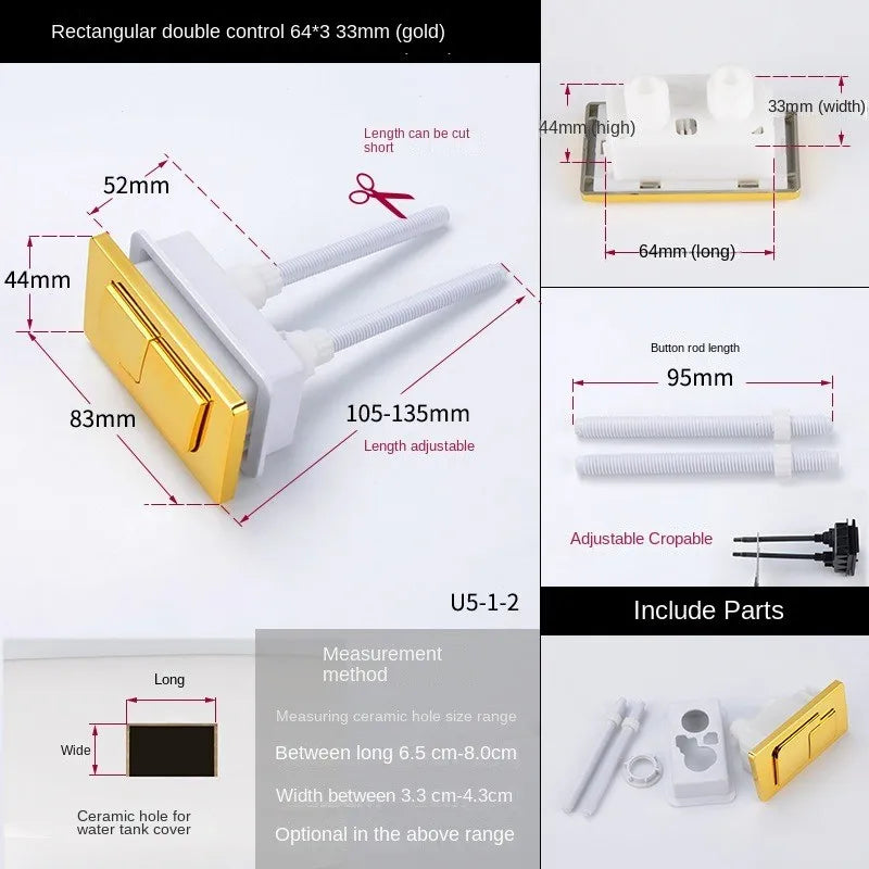 Toilet Drain Valve Dual Flush Tank Button Rectangular Toilet Water Saving Valve Drain Switch Button Bathroom Accessories Oasis Select gold