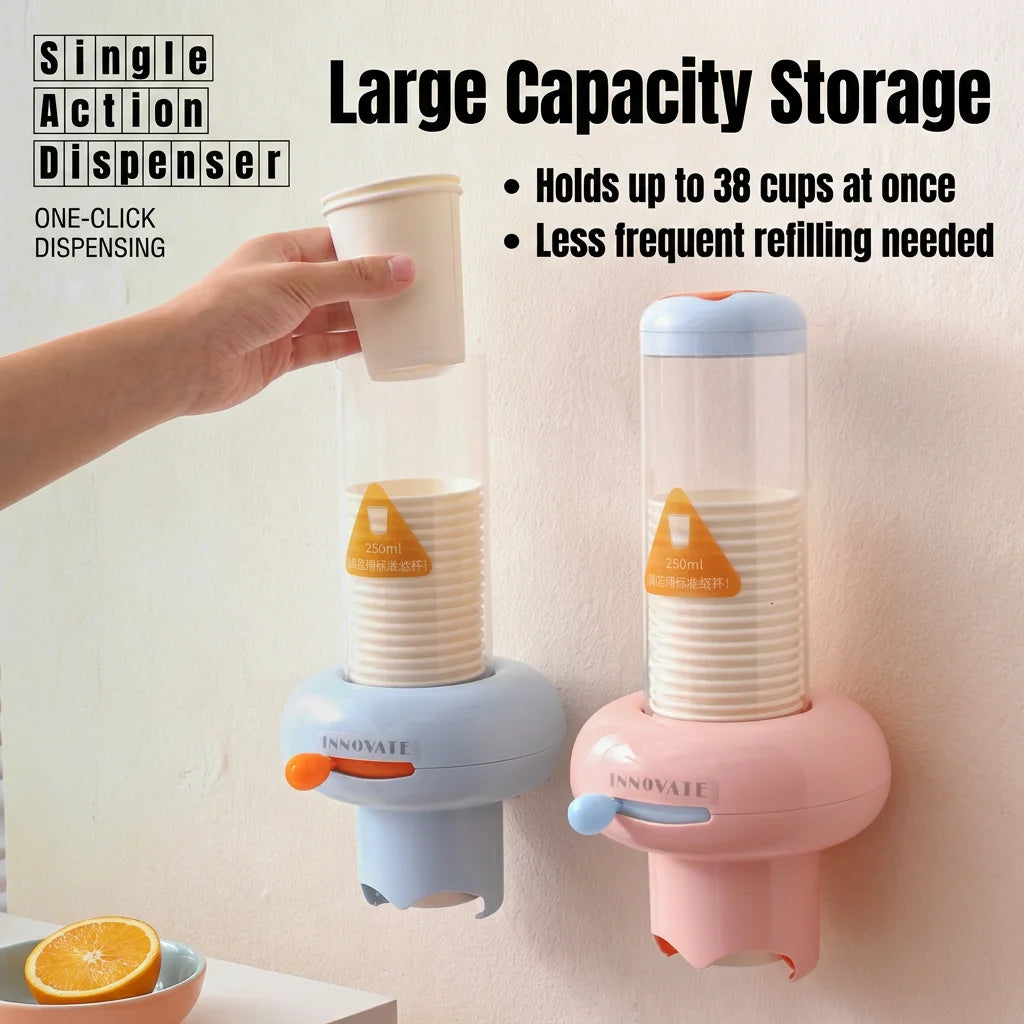 Wall-Mounted Paper Cup Dispenser | Drill-Free, Dustproof