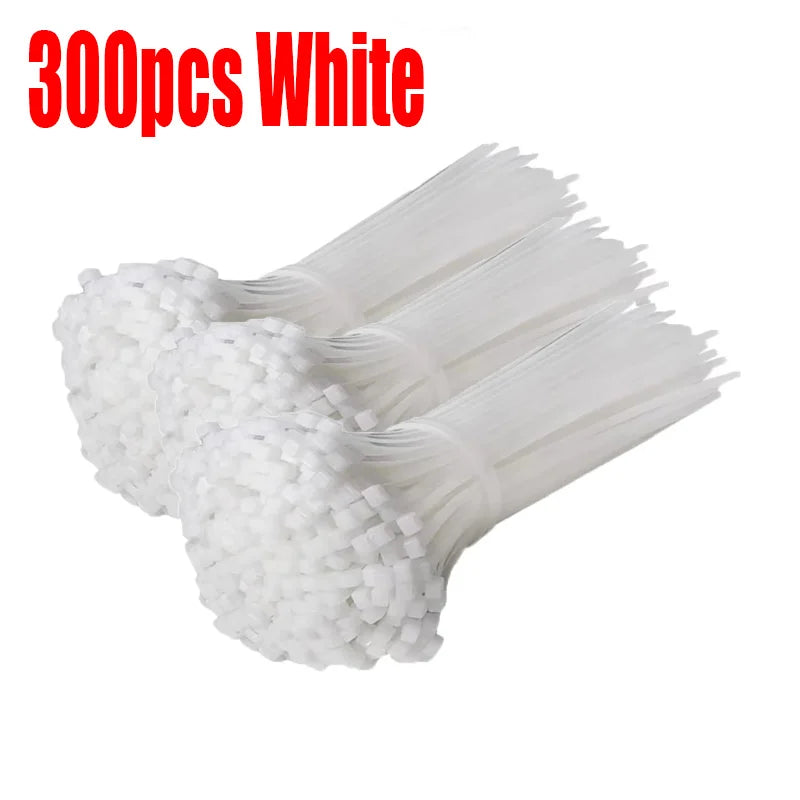 200/100Pcs Nylon Cable Ties Adjustable Self-locking Cord Ties Straps Fastening Loop Reusable Plastic Wire Ties For Home Office Oasis Select White-300Pcs 3x150mm