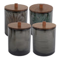 4 Piece/Set Cotton Swab Holder, Black Cups with Walnut Stained Wood Lids Pill Jar Containers, Cotton Swabs, Dental Floss Oasis Select Default Title
