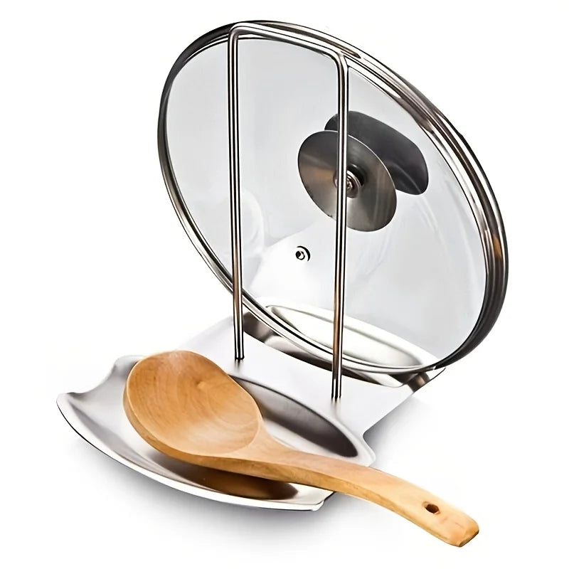 Kitchen Countertop Pot Lid And Spoon Rest Stainless Steel Holder Rack With Draining Tray Utensil Storage Stand Washing Basket Oasis Select