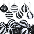 24 Christmas Black And White Ball Party Tree Decorations Plastic Painted Ornaments 6cm Striped Dot Hanging Balls Oasis Select White