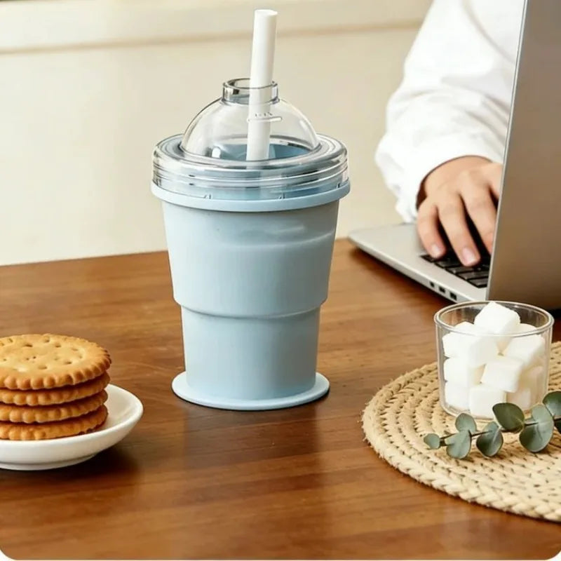 New Portable Foldable Ice Ball Cup with Built-in Straw Food-Grade Silicone Ice Maker Mold Summer Outdoor Travel Tumbler Oasis Select