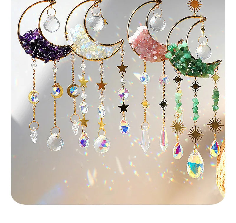 Crystal Sun Catcher Ornament Rainbow Natural Stone Wind Chimes Room Sun Capture Dream Catcher Pendant Room Decor Oasis Select