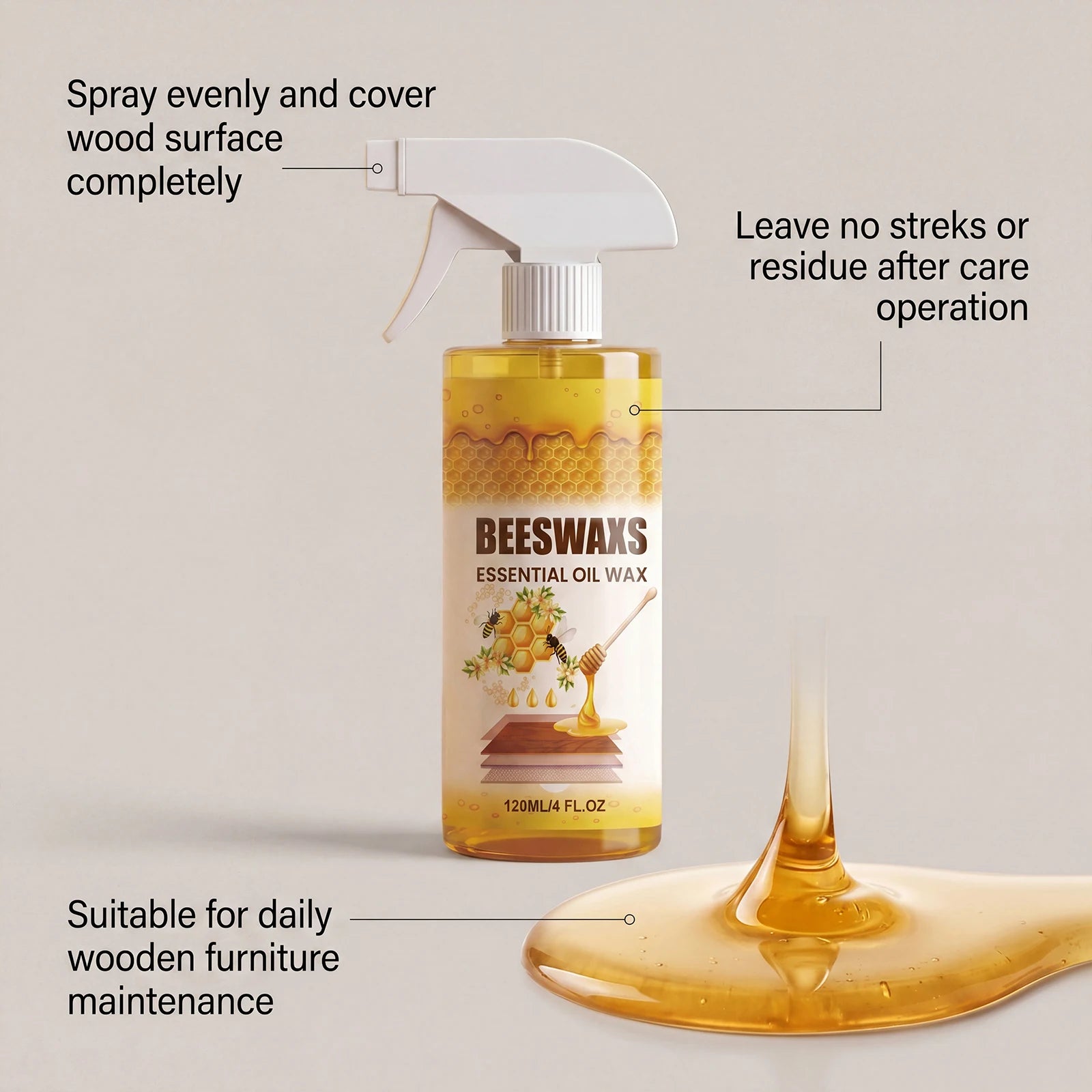Beeswax Furniture Polish Spray – Wood Gloss & Care 120ml Wood Polish Spray Oasis Select