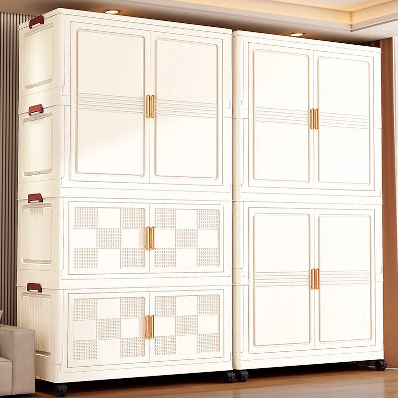 COIZYZZL 31.5 Inch Foldable Storage Wardrobe, 2-6 Tier Multi-Combos with Rolling Wheels, Large Capacity for Living Room/Bedroom Oasis Select