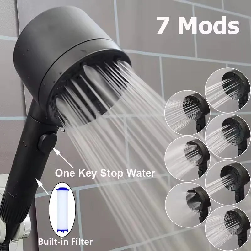 7 Spray Filtered Shower Head High-Pressure Handheld Water Saving Showerhead Fall Resistance Black Faucet Bathroom Shower Nozzle Oasis Select