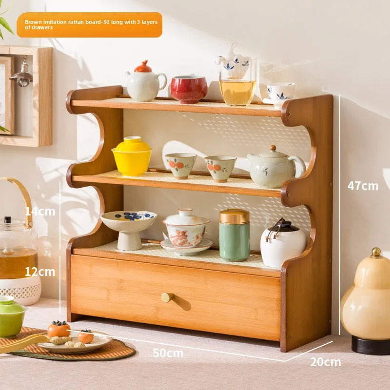 Desktop water cup shelf, shelf, modern simple new Chinese Bogu rack, with tea extraction set, teapot storage and placement rack Oasis Select Brown 3-50 ST