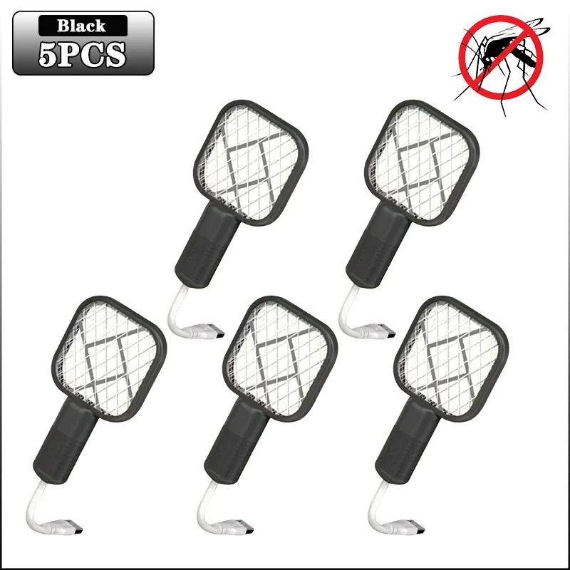 Electric Mosquito Swatter Rechargeable Bug Zapper UV Light Fly Killer Insect Racket for Home Outdoor Pest Control Camping Use Oasis Select Black-5PCS