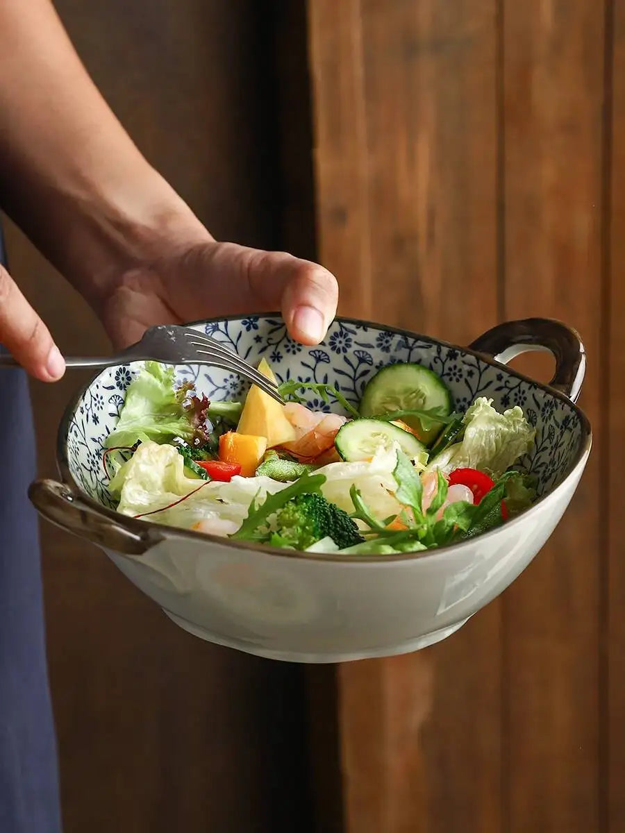 Ceramic Anti Scald Handle Soup Noodle Bowl Double Ear Soup Bowl Tableware Oasis Select