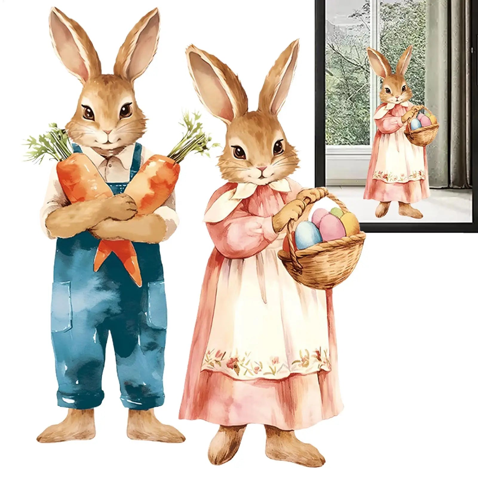 rabbits Easter stickers creative self-adhesive decoration Bedroom Background Decoration Mural Cute Rabbit Kids Room Home Decor Oasis Select