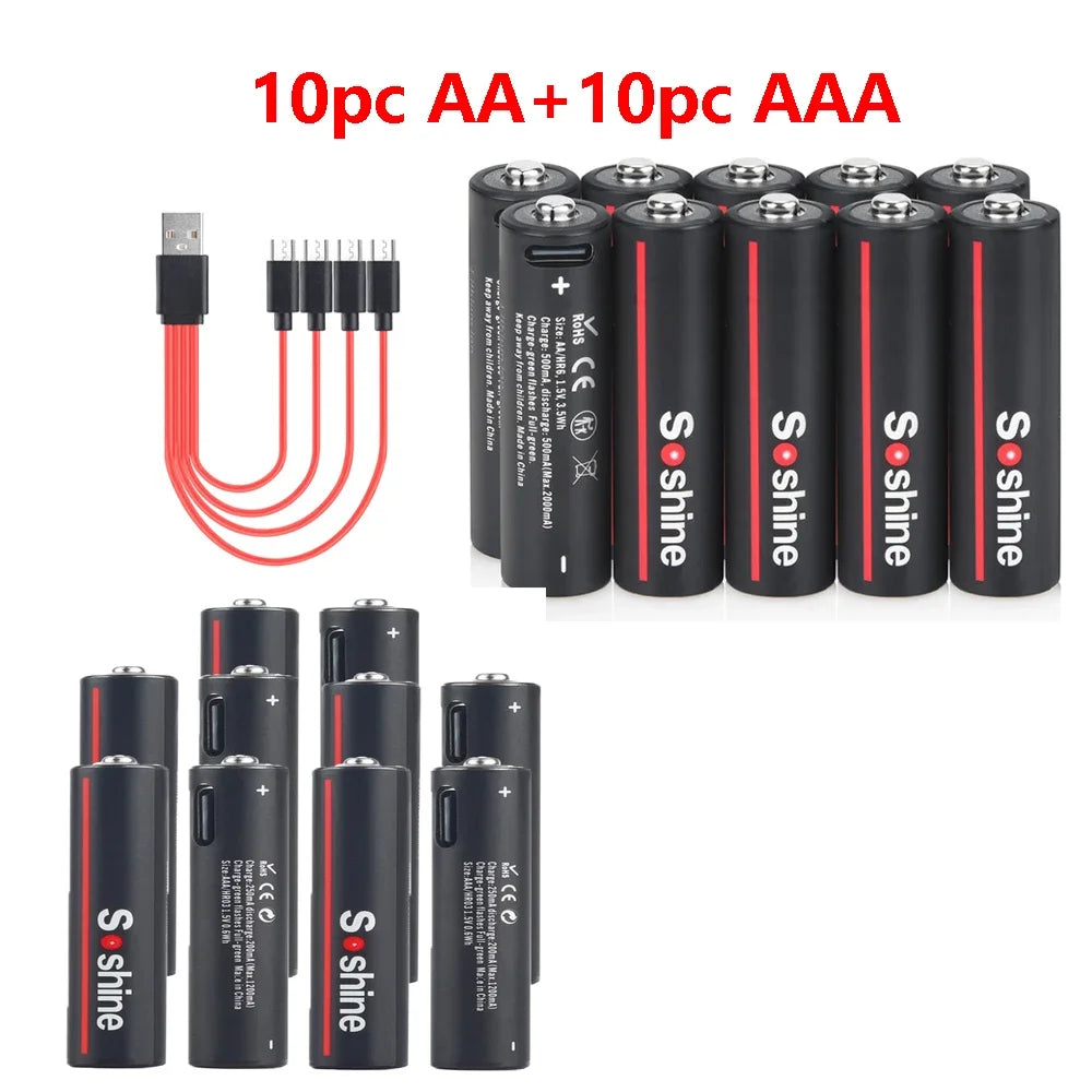 Soshine USB Lithium 600mWh 1.5V AAA Battery and 3500mWh 1.5V AA Rechargeable Batteries Li-ion AA and AAA Rechargeable Batteries Oasis Select 10pc AAAand AA 1.5V